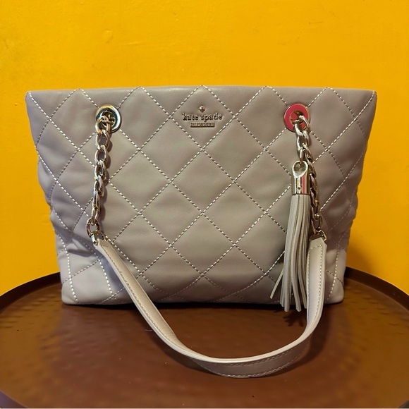 kate spade Handbags - Kate Spade Quilted Leather Tote Bag - Light Gray